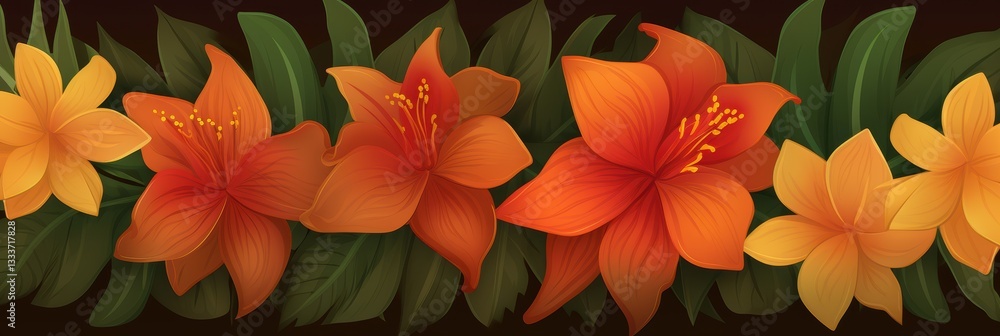 Vibrant Orange and Yellow Tropical Flower Border Vibrant Orange and Yellow Tropical Flower Border