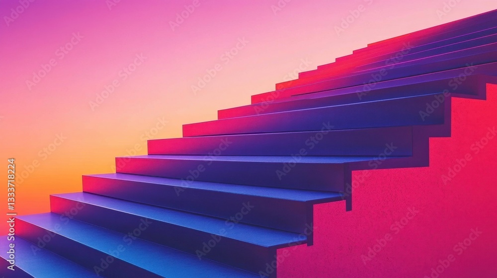 Abstract Staircase Ascending Towards a Vibrant Sunset Sky: A Journey of Progress and Achievement Abstract Staircase Ascending Towards a Vibrant Sunset Sky: A Journey of Progress and Achievement