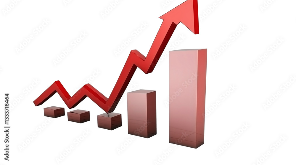Curved graph with an upward-moving arrow, indicating growth, isolated on white background Curved graph with an upward-moving arrow, indicating growth, isolated on white background