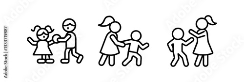 siblings playing icon, siblings playing line art - simple line art of siblings playing, perfect for siblings playing logos and icons