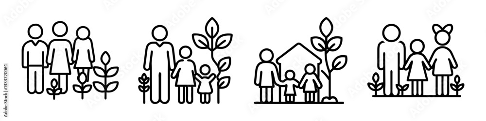 family garden icon, family garden line art - simple line art of family garden, perfect for family garden logos and icons family garden icon, family garden line art - simple line art of family garden, perfect for family garden logos and icons