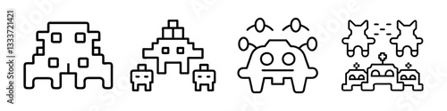 space invaders icon, space invaders line art - simple line art of space invaders, perfect for space invaders logos and icons