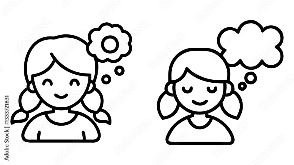 young girl with dreams icon, young girl with dreams line art - simple line art of young girl with dreams, perfect for young girl with dreams logos and icons young girl with dreams icon, young girl with dreams line art - simple line art of young girl with dreams, perfect for young girl with dreams logos and icons
