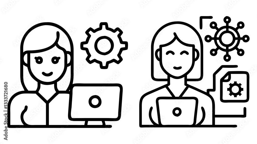 female in digital tech icon, female in digital tech line art - simple line art of female in digital tech, perfect for female in digital tech logos and icons female in digital tech icon, female in digital tech line art - simple line art of female in digital tech, perfect for female in digital tech logos and icons