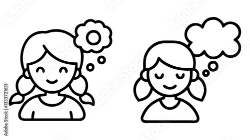 young girl with dreams icon, young girl with dreams line art - simple line art of young girl with dreams, perfect for young girl with dreams logos and icons