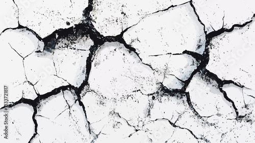 High-resolution close-up image of a white surface with a network of deep cracks. The cracks are predominantly dark gray/black, creating a stark contrast against the white background.  The texture
