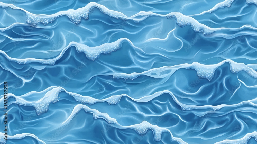 Fototapeta premium Mesmerizing Blue Water Waves Texture with Frothy Edges for Digital Backgrounds