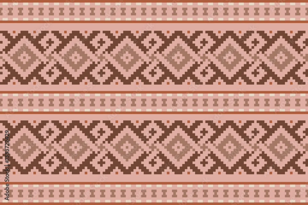 Ethnic abstract pixel art seamless pattern.Geometric ethnic oriental embroidery style.Aztec style.Design for texture,fabric,cloting,carpet,knitewar,curtains,wrapping,batik,scarf,vector,illustration