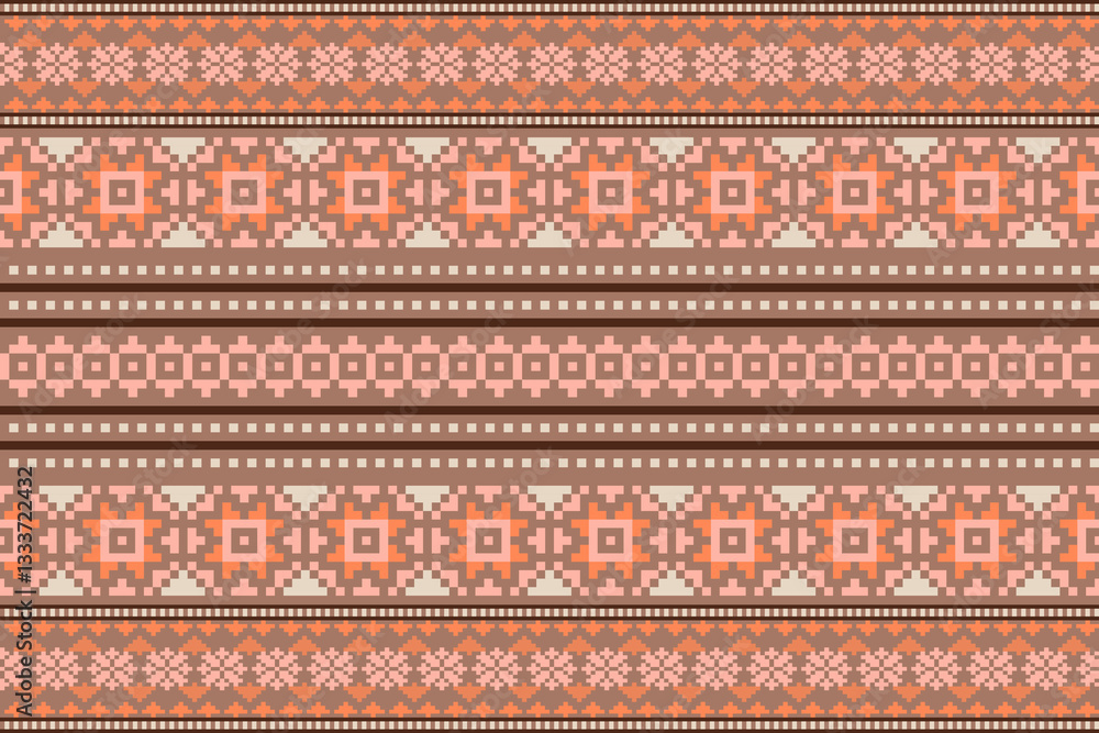 Ethnic abstract pixel art seamless pattern.Geometric ethnic oriental embroidery style.Aztec style.Design for texture,fabric,cloting,carpet,knitewar,curtains,wrapping,batik,scarf,vector,illustration