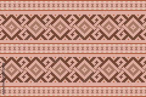 Obraz na płótnie Ethnic abstract pixel art seamless pattern.Geometric ethnic oriental embroidery style.Aztec style.Design for texture,fabric,cloting,carpet,knitewar,curtains,wrapping,batik,scarf,vector,illustration w salonie