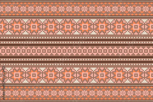 Ethnic abstract pixel art seamless pattern.Geometric ethnic oriental embroidery style.Aztec style.Design for texture,fabric,cloting,carpet,knitewar,curtains,wrapping,batik,scarf,vector,illustration