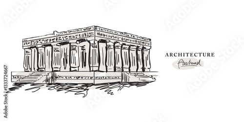 Egyptian architecture design freehand drawing, Sketch Hand drawn Drawing design.