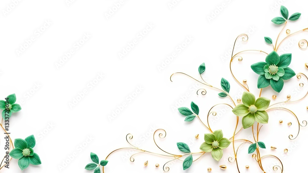 Elegant Green Flowers Gold Vines Spring Floral Design Wedding Invitation Nature Background Elegant Green Flowers Gold Vines Spring Floral Design Wedding Invitation Nature Background