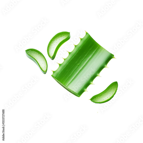 Top view of fresh aloe vera leaf slice on transparent background