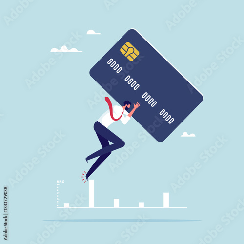 Overspending leads to credit card debt concept, financial problem, businessman carry credit card debt burden or loan payment
