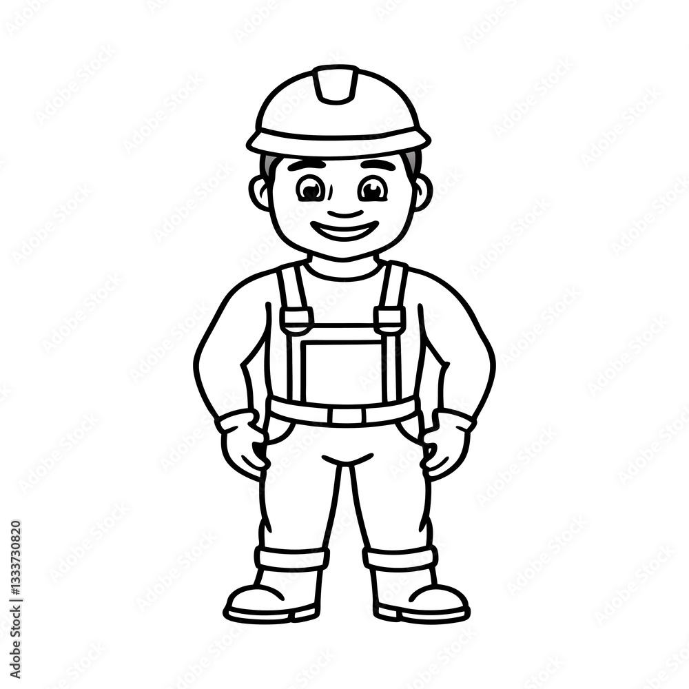 Cartoon construction worker standing with a smile Cartoon construction worker standing with a smile