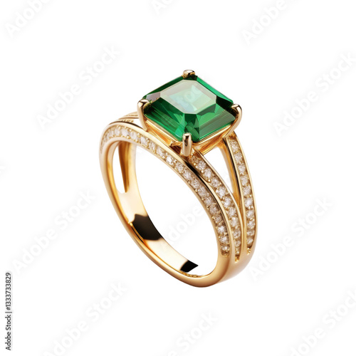 Green gold diamond ring on transparent background