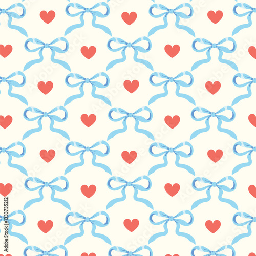 Seamless pattern with hearts and ribbons, Vector design for fabric and wallpaper design.