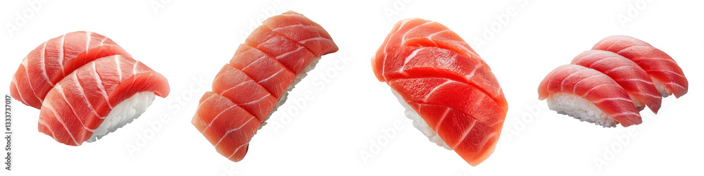 Delectable arrangement of expertly prepared sushi slices showcasing the vibrant colors and textures of tuna and salmon Delectable arrangement of expertly prepared sushi slices showcasing the vibrant colors and textures of tuna and salmon