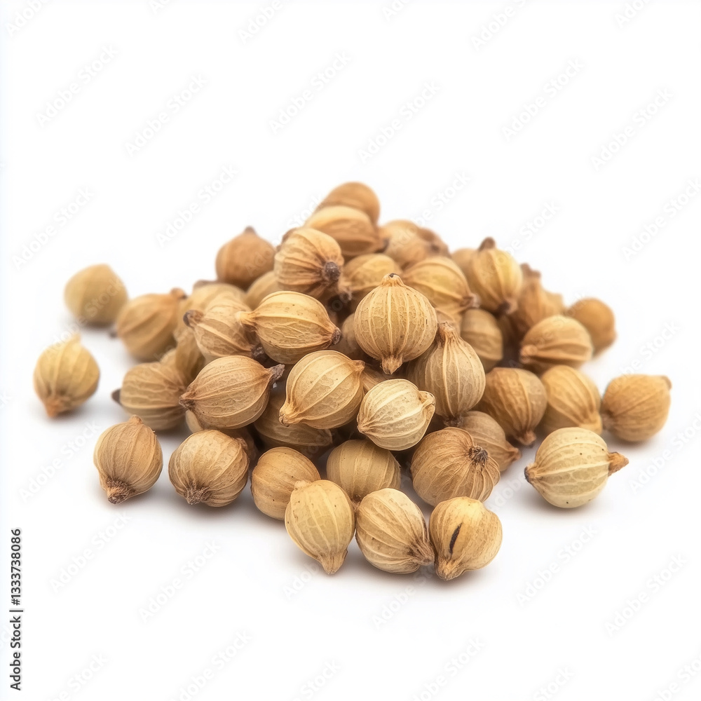pile of dried coriander seeds isolated on white background pile of dried coriander seeds isolated on white background