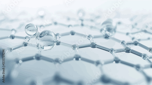 Close-up view of a 3D rendered abstract image depicting a hexagonal molecular lattice structure.  The structure is primarily composed of interconnected nodes and bonds in a repeating pattern.