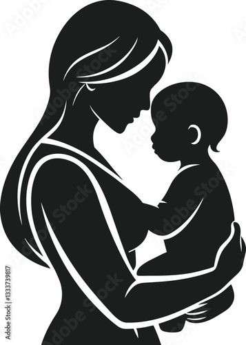 Loving Mother Holding Baby – Beautiful Mother's Day Silhouette Vector