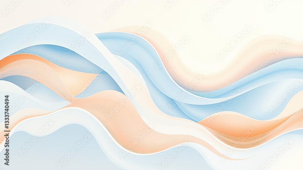 Naklejka premium Abstract Pastel Wave Background Soft Blue Peach White Curves