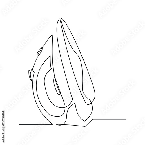 Continuous single line of electric iron clothes home appliance sketch drawing editable stroke vector illustration