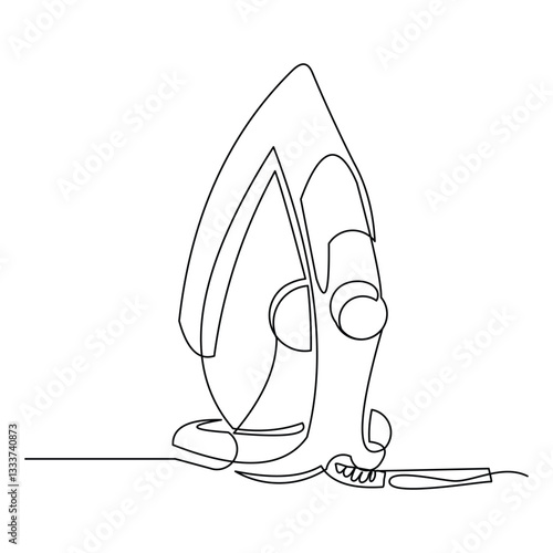 Continuous single line of electric iron clothes home appliance sketch drawing editable stroke vector illustration