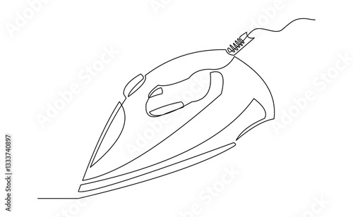 Continuous single line of electric iron clothes home appliance sketch drawing editable stroke vector illustration