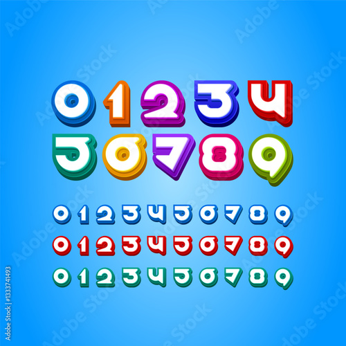 3D bright numbers, rounded multi colored numerals