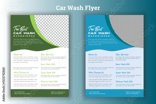 Vector layout design with car for car wash service. Adapt to poster, flyer or banner. A4 size.
