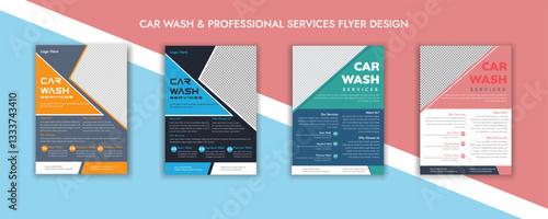 Vector layout design with car for car wash service. Adapt to poster, flyer or banner. A4 size.