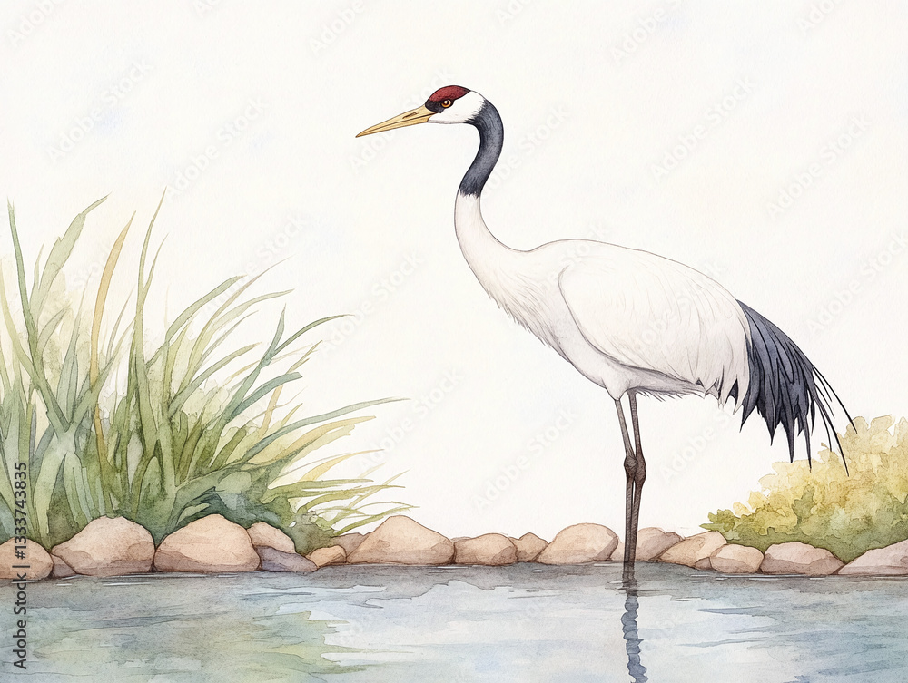 Fototapeta premium Majestic Crane by the Water