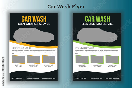 Vector layout design with car for car wash service. Adapt to poster, flyer or banner. A4 size.