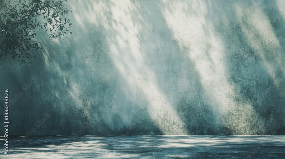 Soft Natural Light Filtering Through Leaves on Grunge Wall Surface