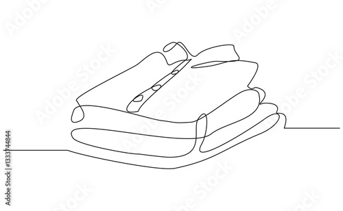 Continuous single line of folds stack pile of clothes. Sketch drawing editable stroke laundry household housework concept vector illustration