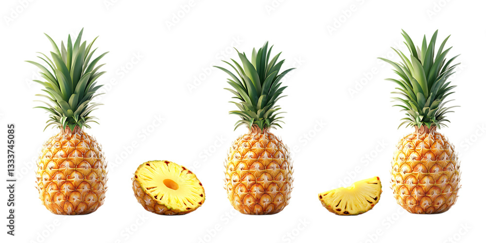 Pack Pineapple Fruit Set on Transparent Background for Food, Market, and Tropical Illustrations Pack Pineapple Fruit Set on Transparent Background for Food, Market, and Tropical Illustrations