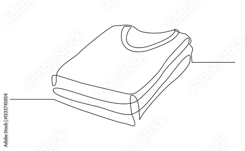 Continuous single line of folds stack pile of clothes. Sketch drawing editable stroke laundry household housework concept vector illustration