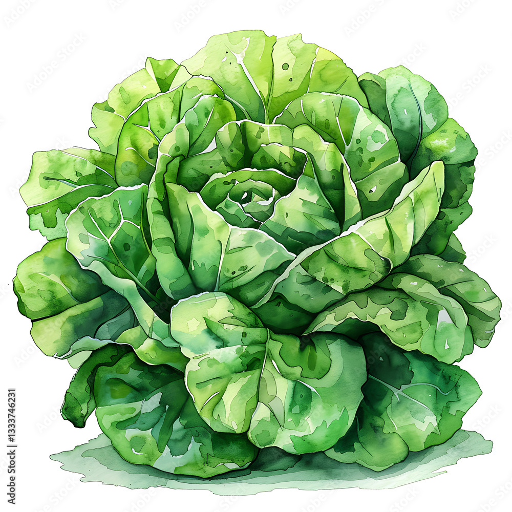 Obraz premium Watercolor Green Cabbage Clipart