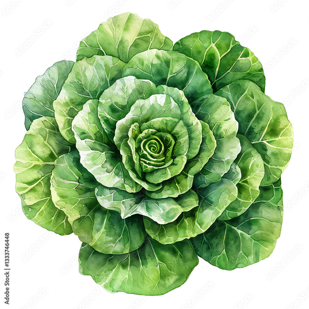 Fototapeta premium Watercolor Green Cabbage Clipart