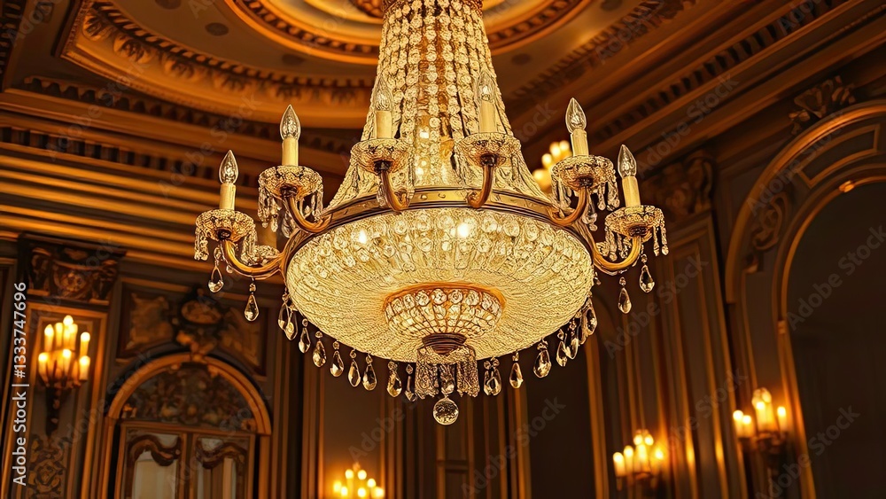 Obraz premium Grand Crystal Chandelier in Luxurious Gold Room Interior