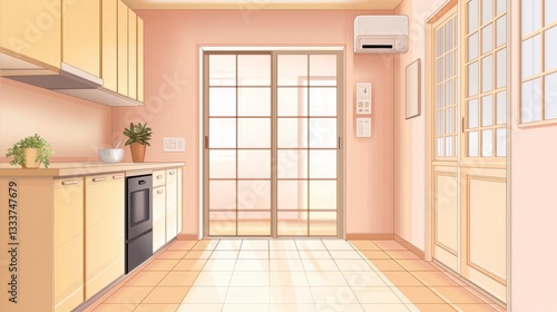 Wallpaper Mural Bright and Modern Kitchen Interior with Open Doors and Light Torontodigital.ca