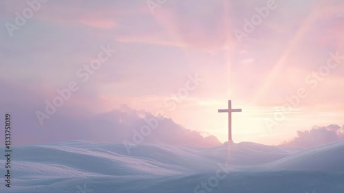 Wallpaper Mural Serene Easter background with soft bokeh and a glowing cross at the center, perfect for religious websites, church invitations, or spiritual event announcements.
 Torontodigital.ca