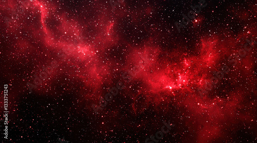 Fototapeta Naklejka Na Ścianę i Meble -  vibrant red cosmic nebula with stars scattered across dark space background, creating mesmerizing celestial scene
