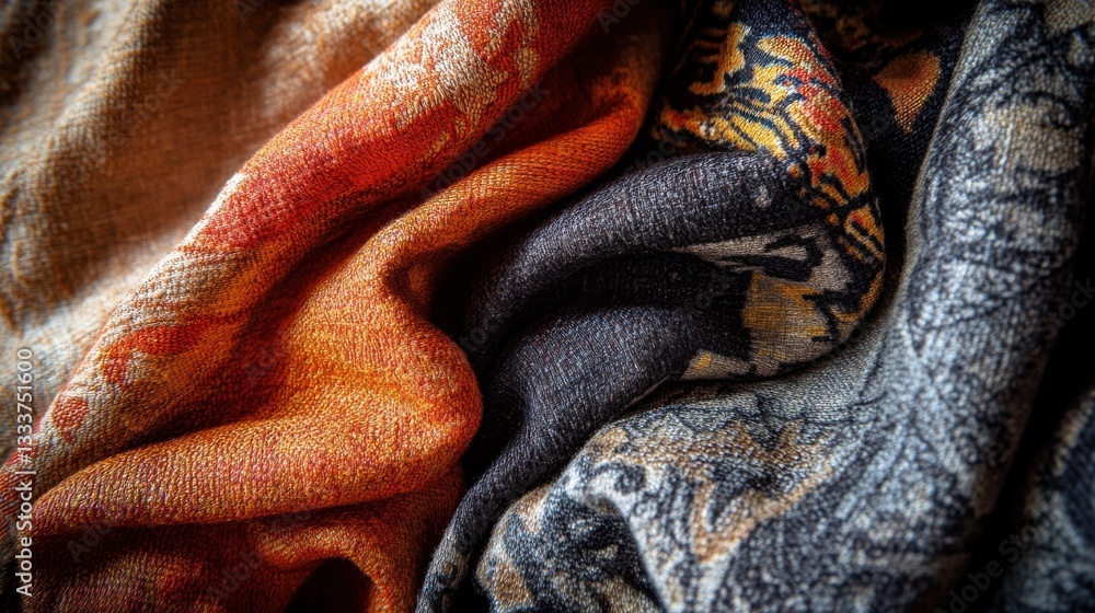 Textured Fabric Close-Up with Vibrant Colors and Patterns