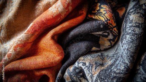 Obraz na płótnie Textured Fabric Close-Up with Vibrant Colors and Patterns w salonie