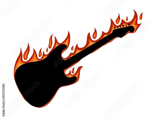 The silhouette of burning electric guitar.