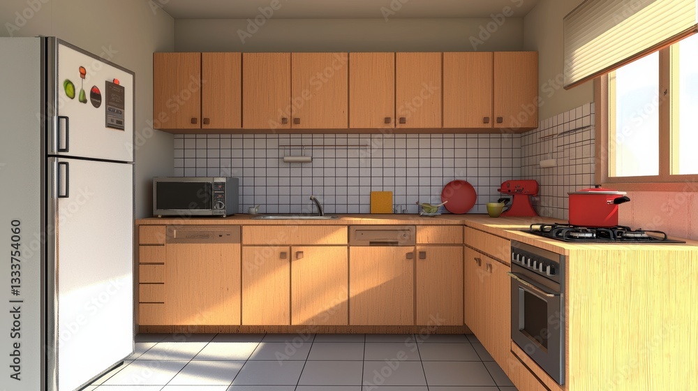 Fototapeta premium Modern Kitchen Interior with Wooden Cabinets and Appliances