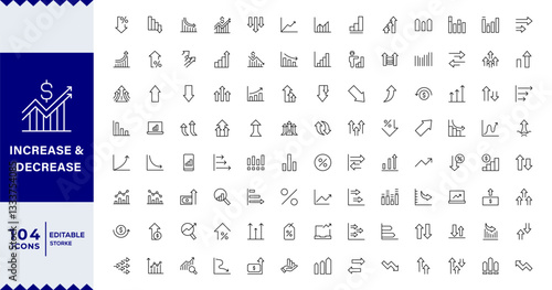 Increase and Decrease line Editable Icons set. Vector illustration in modern thin line style of profit related icons: chart, graph, arrow,Increase and decrease related icons: thin vector icon set,